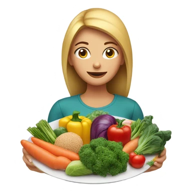a woman looks at a plate of healthy food sticker
