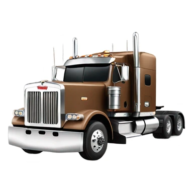 Peterbilt 389 brown with flat top and slash cut exhaust stacks and dual rear tires and flat bumper sticker