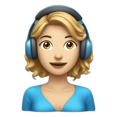 mulher, atendente de telemarketing, com cabelo azul, usando headset sticker