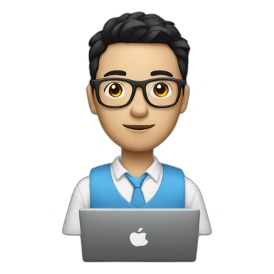 Nerd with glasses and computer, black hair, white skin sticker