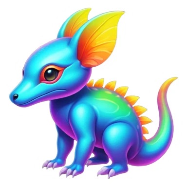 Exotic futuristic lush warm-colored neon Fakémon-Fionbri-creature sticker