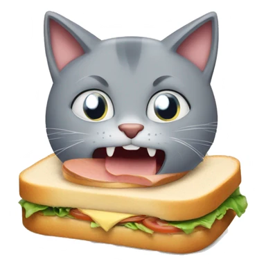 Grey cat bite a sandwich teeth showng sticker