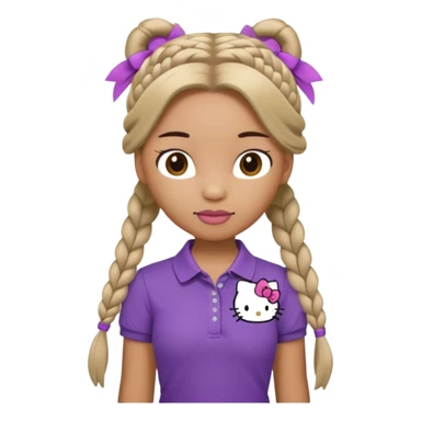 hello kitty wearing purple polo shirt and kyaki pants with long fishtail braids baddie sticker