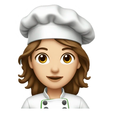 Female chef with long brown hair and hazel eyes wearing a dark green chef’s coat  sticker