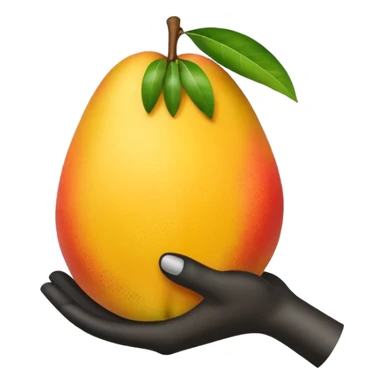 white hand hanging a mango like a cup sticker