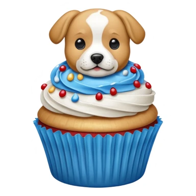 Cupcake  with a  dog  and with gloden and silver and blue and red icing  sticker