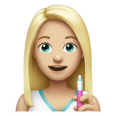 Blonde girl holding a pregnancy test sticker