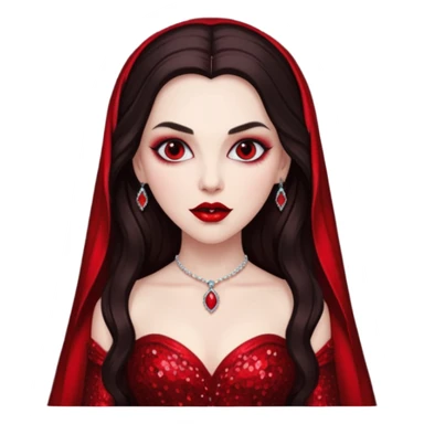 Bride of Dracula with long dark brown hair, red sequin outfit sticker
