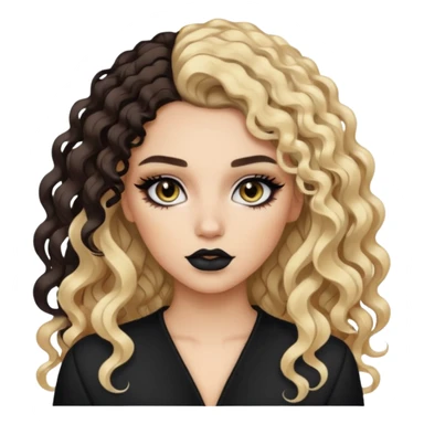 Split dye brunette and blonde, baddie, pretty makeup, black eyeliner, long and curly hair sticker