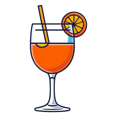 Aperol Spritz cocktail, cartoonish, bold outline, orange slice sticker