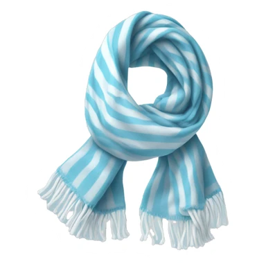 Realistic light blue winter scarf with white stripes isolated. sticker