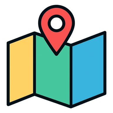 map with a location pin icon in color with black outlines sticker