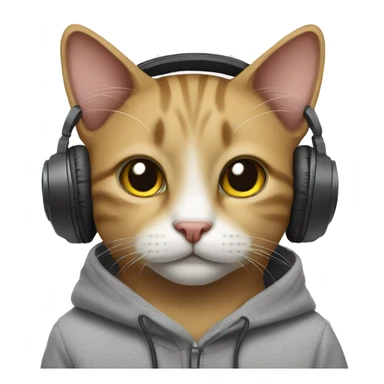 a cat with headphones and a hoodie on sticker