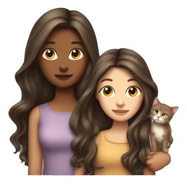 Two long hair brunette girls with three cats sticker