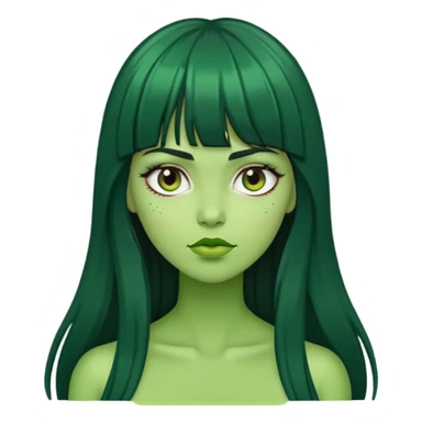 zumbie mulher verde com cabelo preto longo com franja acima da sobrancelha sticker