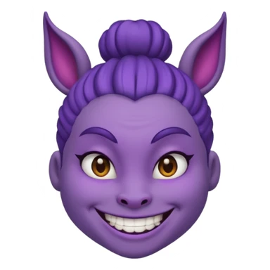 Purple demon emoji with bun in hair sticker