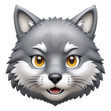 3D-style gray wolf or cat-like character emoji, WTF meme face, clean and glossy, inspired by TenSquared logo sticker