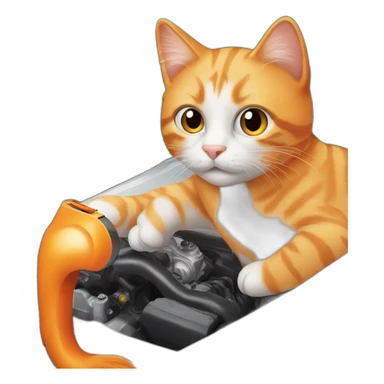 orange cat checking white car engine sticker