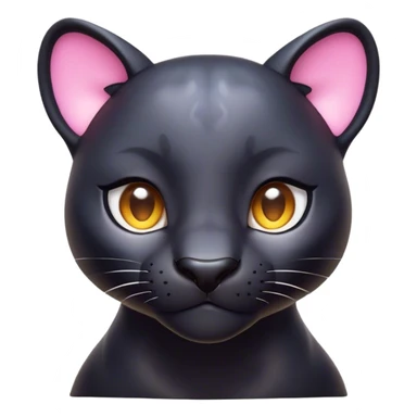 Cinematic Cute Panther Portrait Emoji, Head tilted playfully and inquisitively, with a smooth, streamlined form accentuated by a subtle sheen and round, sparkling eyes filled with charm, Simplified yet irresistibly adorable features, highly detailed, glowing with a warm, inviting glow, high shine, affectionate and lively, stylized with a touch of whimsical mystery, bright and endearing, soft glowing outline, capturing the essence of a mischievous yet loving panther that seems as if it could pounce out of the screen into your arms! sticker