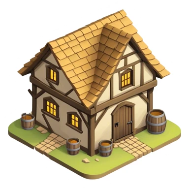 A isometric, old medieval shack. sticker