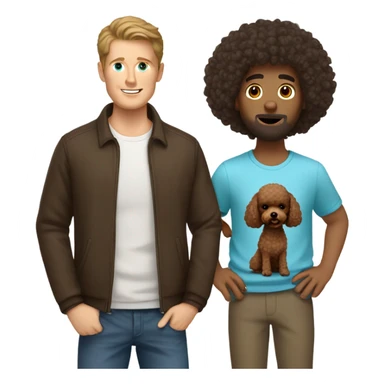 white guy with dark hair holding brown toy poodle sticker