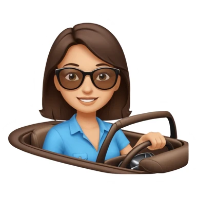 Brunette driving car like crazy. Happy face confidence  sticker