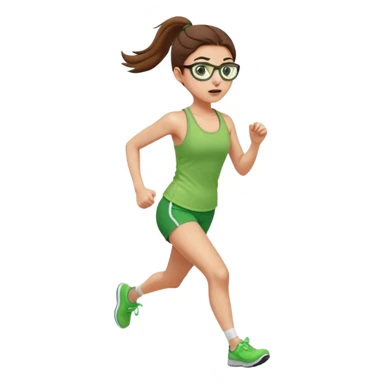 pretty girl white glasses brown hair in a ponytail green tank top running sticker