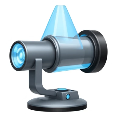 Flat emoji of a wrist-mounted hologram projector emitting a soft blue light cone, simple shapes, modern sci-fi style sticker