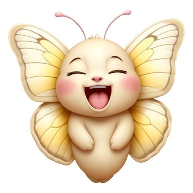 Cinematic Adorable Yawning Butterfly Portrait Emoji, Head tilted slightly with a dramatic, wide-open yawn, showcasing a delicate, softly fluttering body with gently drooping wings and sleepy, half-closed eyes, Simplified yet irresistibly cute features, highly detailed, glowing with a soft, cozy luminescence, high shine, relaxed yet expressive, stylized with a dash of whimsical floral charm, soft glowing outline, capturing the essence of a drowsy butterfly that appears ready to rest its wings for a nap! sticker