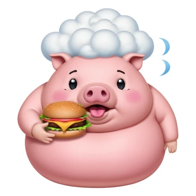 fat obese pig eating burger with fart cloud surrounding around it sticker