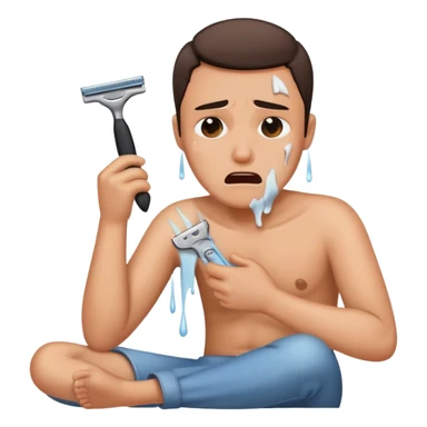 sitting down crying with razor in hand sticker