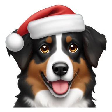 australian shepard black, white and brown with a santa hat sticker