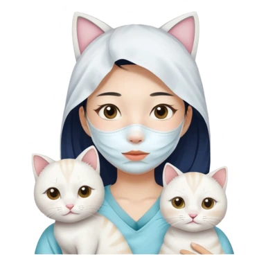 Asian girl with facial sheet mask pack with one  white cat sticker