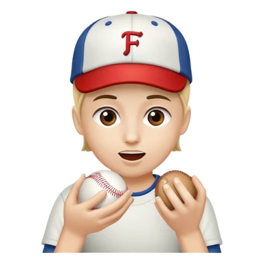 Eating a baseball hat sticker