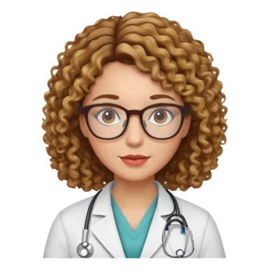 doctor woman with brown  curly hair with blonde highlights, she has glasses sticker