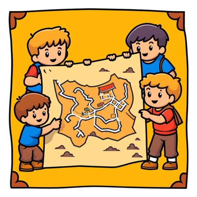 group of goonies kids examining a treasure map sticker