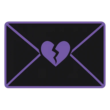 emo envelope with a broken heart seal, black and purple, no background sticker