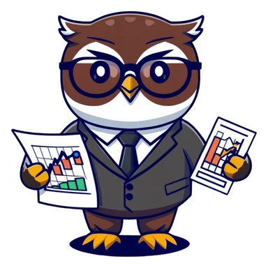 Twilio owl wearing finance outfit with business suit, glasses and stock market chart sticker