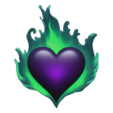 Black heart with purple and green flame inside sticker