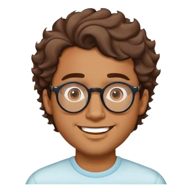 hombre moreno claro, con lentes redondos, sin barba, con cabello lacio ondulado hacía un lado y feliz sticker