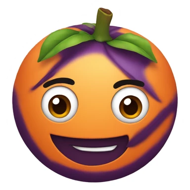 Mandarine with eyebrows wearing a eggplant  sticker