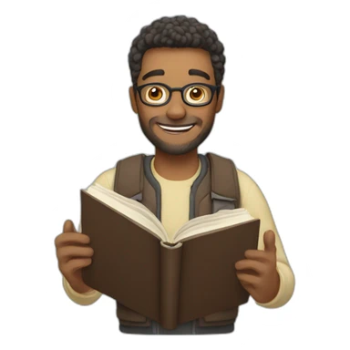 man happily reading a book sticker