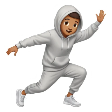 a person dancing energetically wearing a hoodie with a cheerful expression sticker