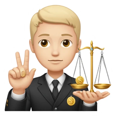 A serious person balancing a coin and legal scale emoji sticker