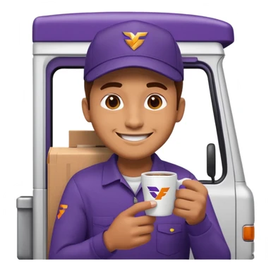 emoji of FedEx delivery man is sipping coffe while sitting in the FedEx truck sticker