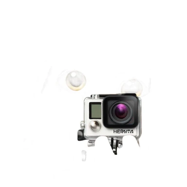 hot girl with long hair holding a gopro sticker