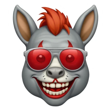 Zombie donkey with sun glasses and red hair and joker nose hungry  sticker
