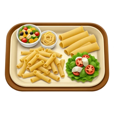 rectangle tray meal with  pasta, salad desert sticker