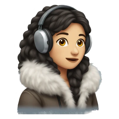 Winter girl long dark hair fluffy earmuffs  sticker