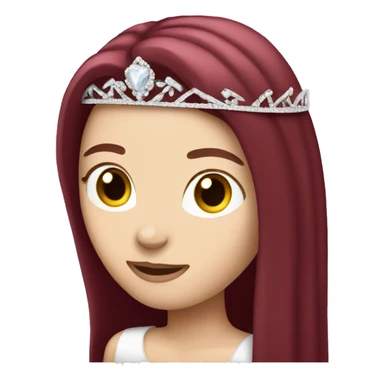 white girl with very long straight burgundy hair wearing a tiara sticker